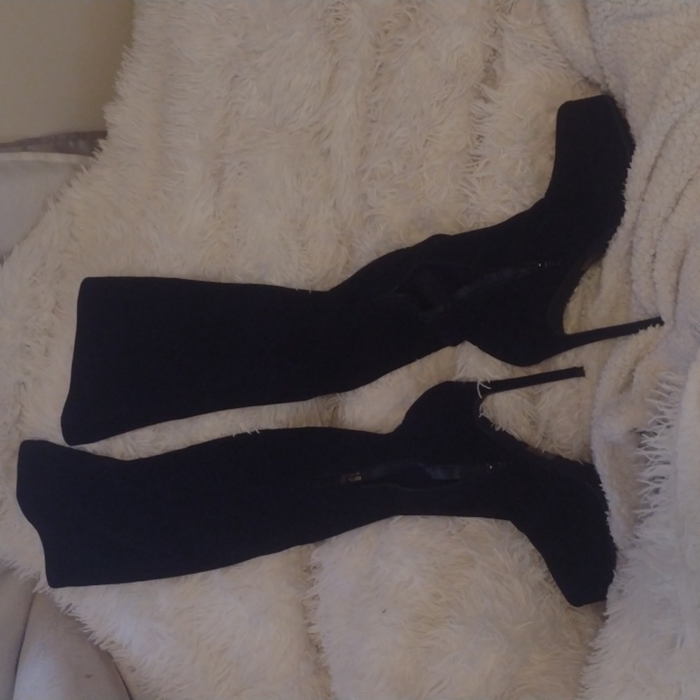 Thigh High Suede Platform Stiletto Boots - Picture 2 of 7